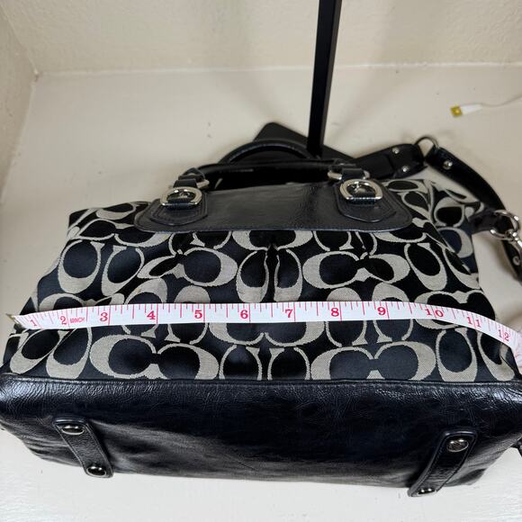 Coach Ashley Signature Sateen Large Satchel handbag F15443 in black and taupe. - Picture 8 of 16